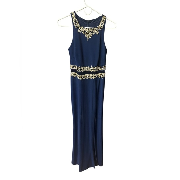 Cachet Sleeveless Embellished Long Formal Dress Navy Midnight Size 2 - Picture 4 of 8